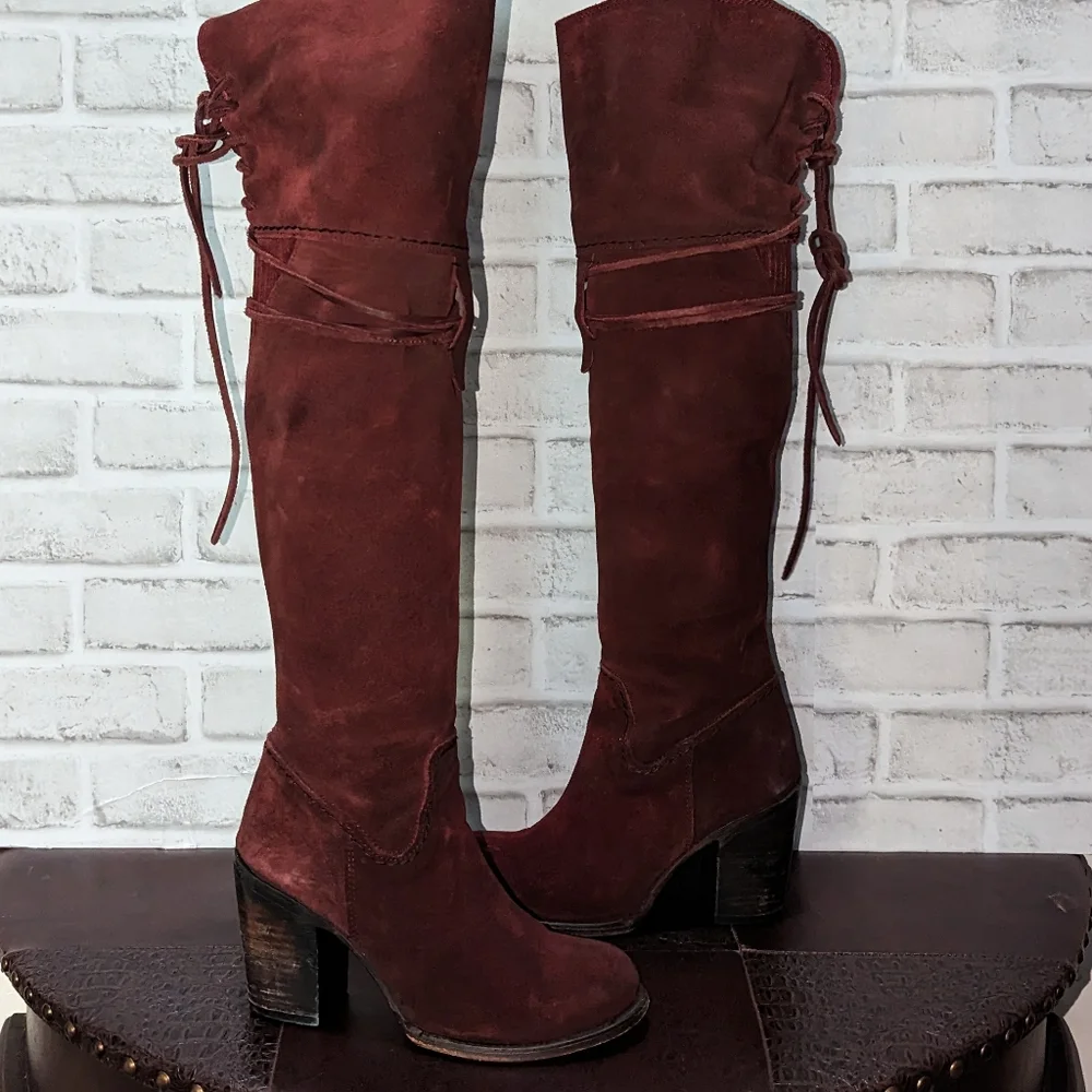 FreeBird Brock Over the Knee Red Vine Suede Boots size 8 - Picture 15 of 15